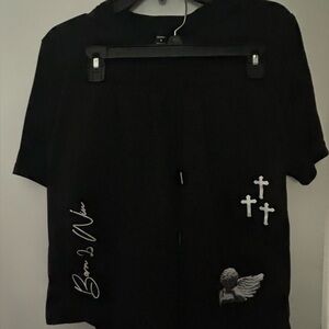 Black T-Shirt and short set with Cross and Angel Graphics